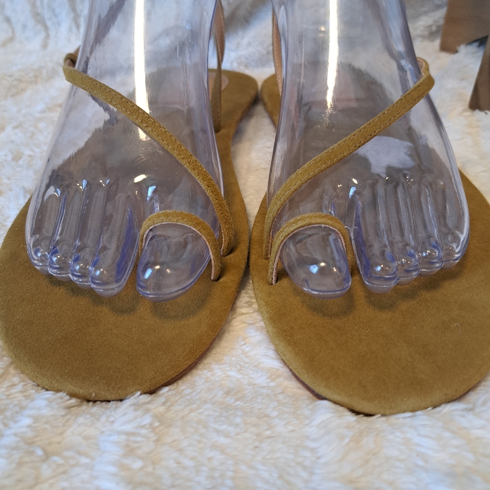 Doen Bare Sandals Strappy Leather Flat Toe Strap Minimalist Oak Tan Sz  41/ 10.5 - Picture 5 of 15